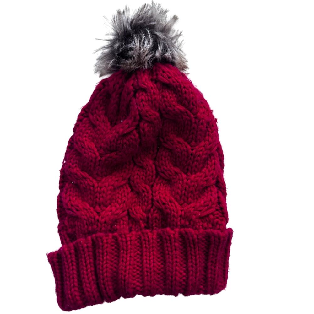 Gap Kids Red Cable Knit Pom Pom Fleece Lined Hat XS/S